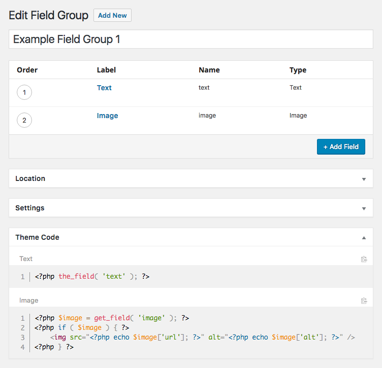 ACF Theme Code screenshot